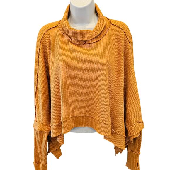 Free people S slouchy raglan oversized cowl neck sweater top EUC fall orange - Picture 1 of 9